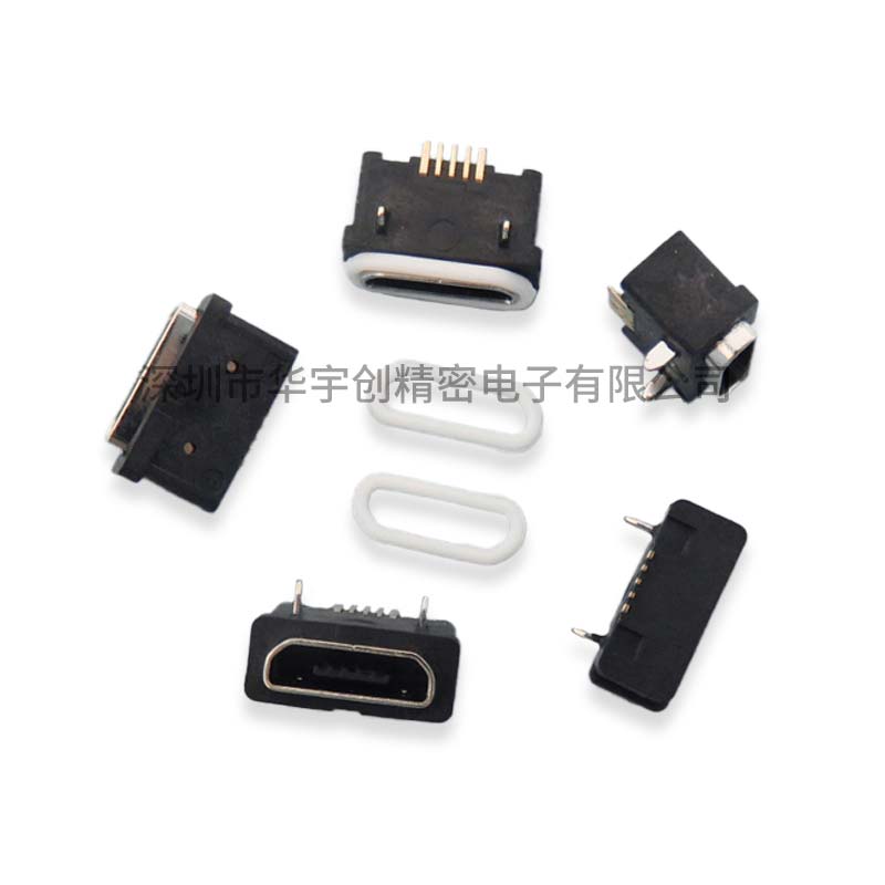 MICRO USB 5P带防水胶圈板上SMT短头