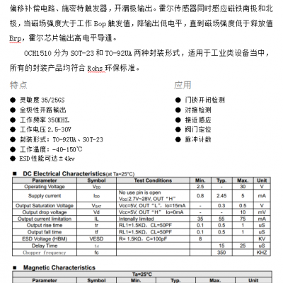 OCH1510全极宽电压高灵敏霍尔开关