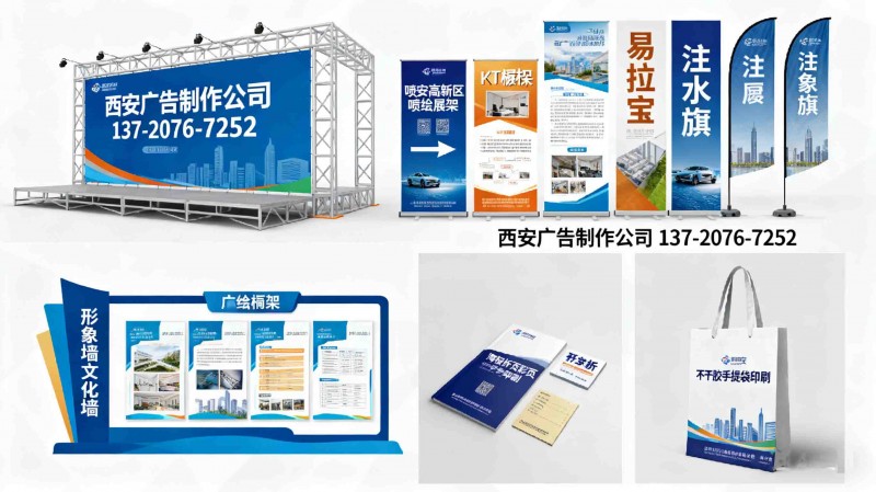 西安高新区喷绘桁架,kt板展架易拉宝,注水旗​,形象墙,彩页