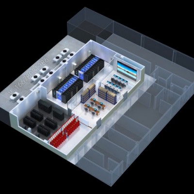 天津模块化机房效果图制作|办公区3D户型俯视图设计